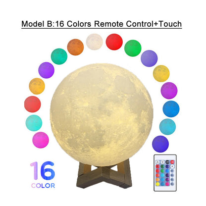 3D Print Moon Lamp Colorful Change USB Rechargeable Moon Light Touch Switch LED Night Light Bedroom Decoration Birthday Gift